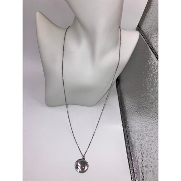 Silver-Tone Hammered Round with Edge Pendant 24.25" Necklace! - Picture 8 of 13